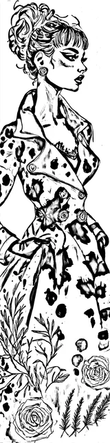 Free colorable bookmarks of a woman wearing a trench dress